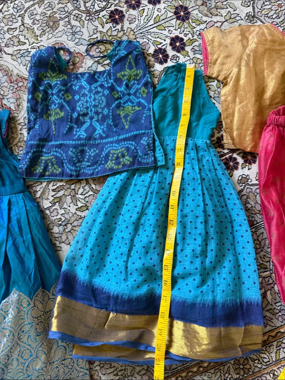 Lot of 3  Girls' Ethnic Skirt and Blouse Set - Teal, Blue, Pink, Gold 6-9m 💛💙💓